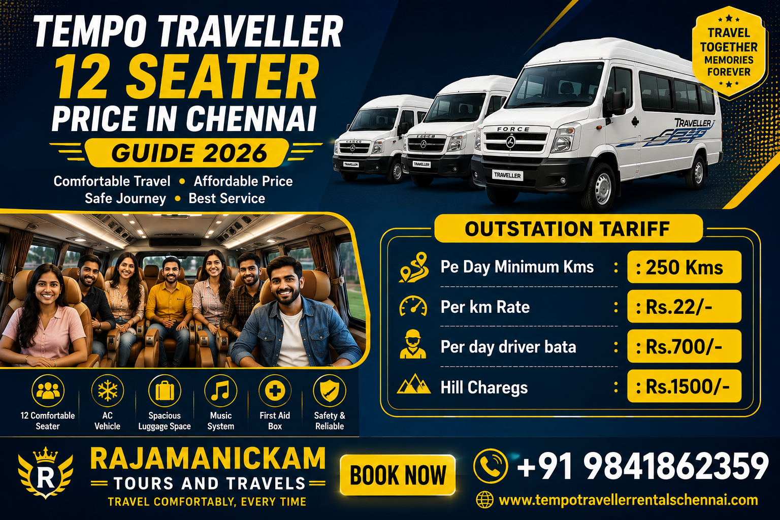 Tempo Traveller 12 Seater Price in Chennai