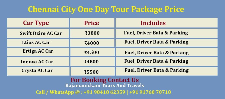 Chennai 1 Day Trip Car Price