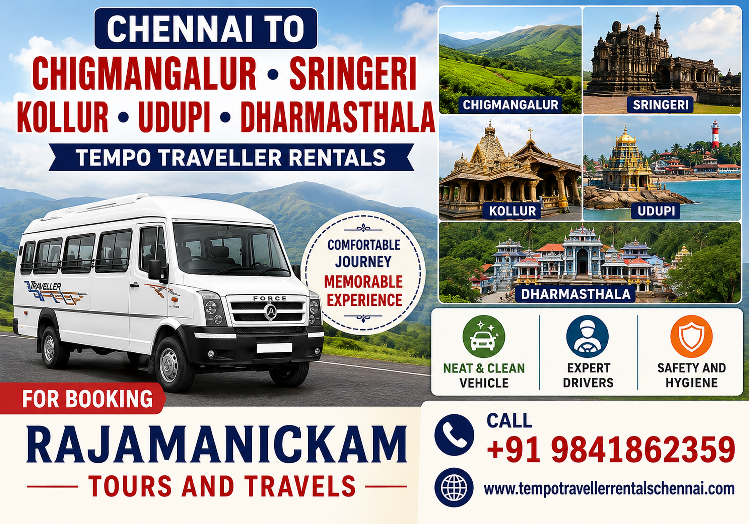 Chennai to Chigmangalur Sringeri Kollur Udupi Dharmasthala Tempo Traveller