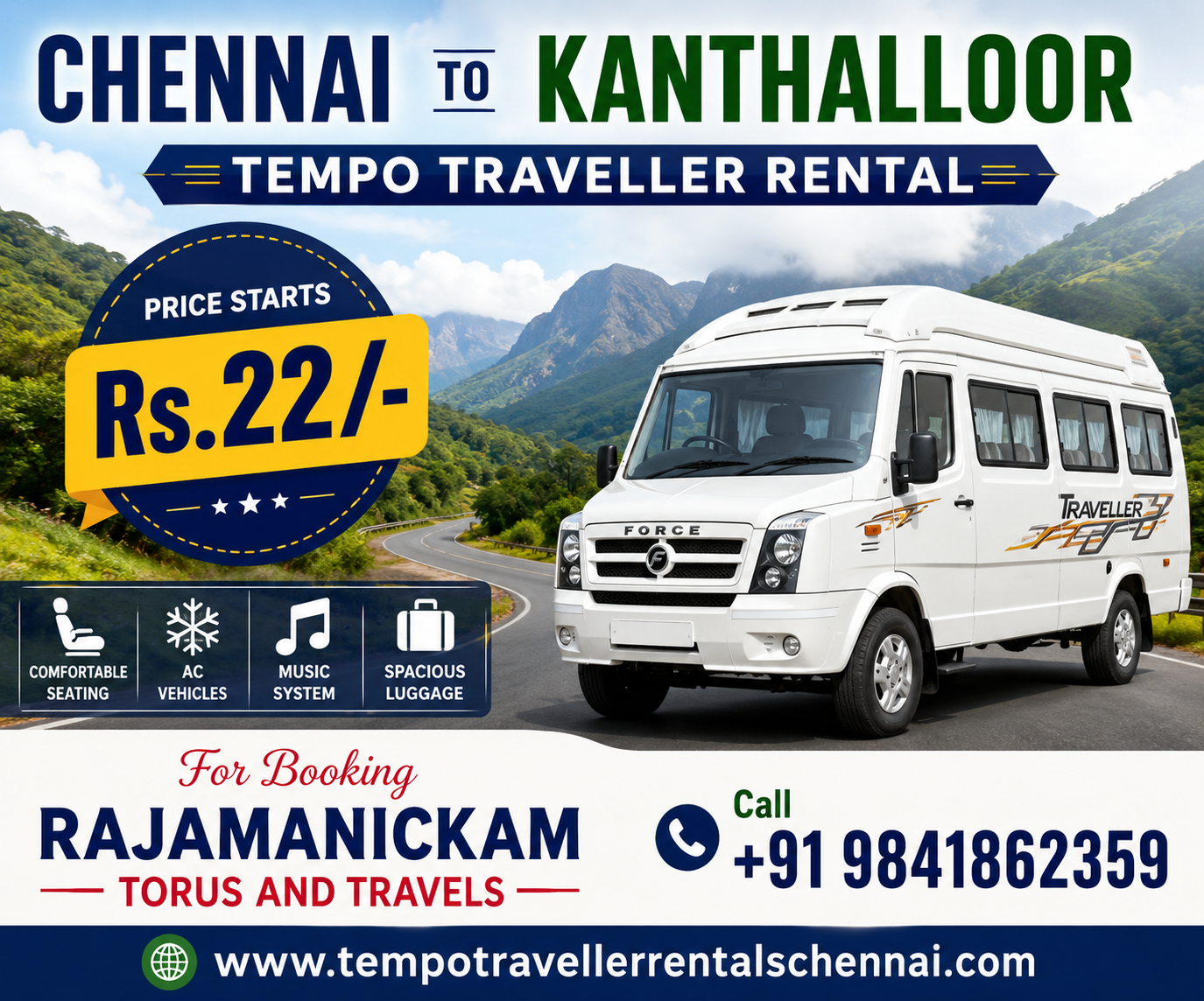 Chennai to Kanthalloor Tempo Traveller