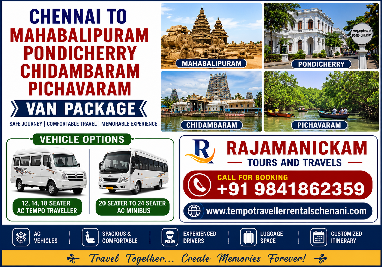 Chennai to Mahabalipuram Pondicherry Chidambaram Pichavaram Van Package