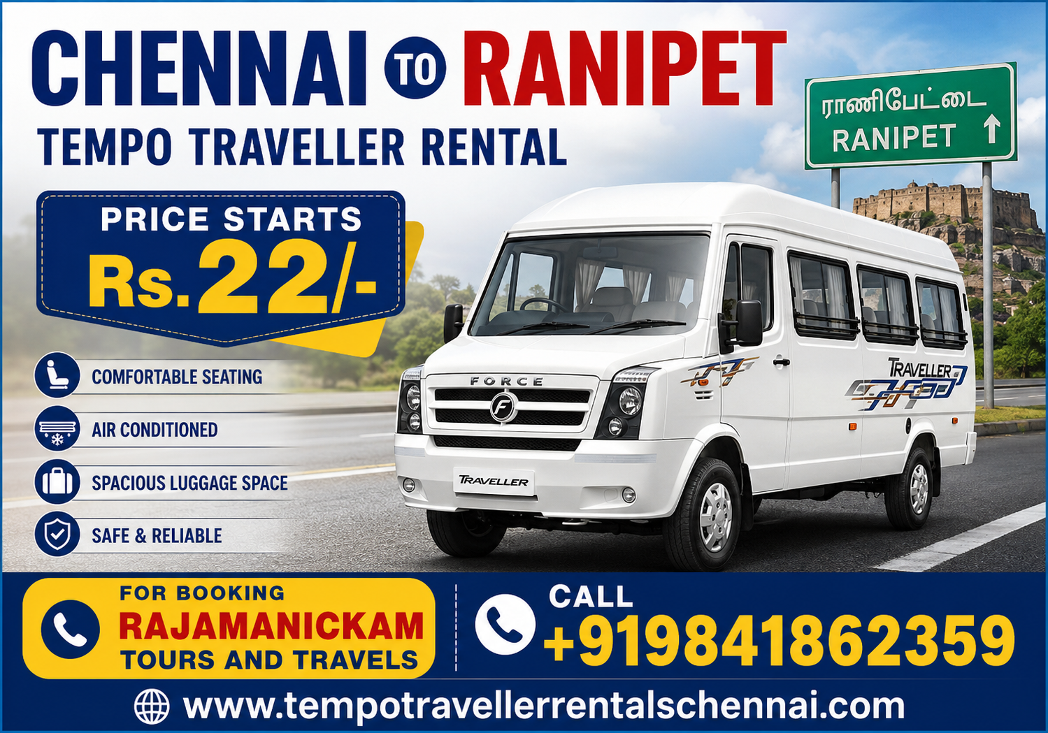 Chennai to Ranipet Tempo Traveller Rental