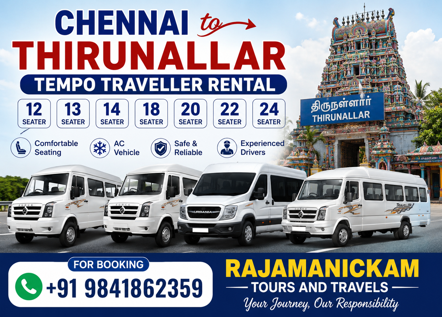 Chennai to Thirunallar Tempo Traveller