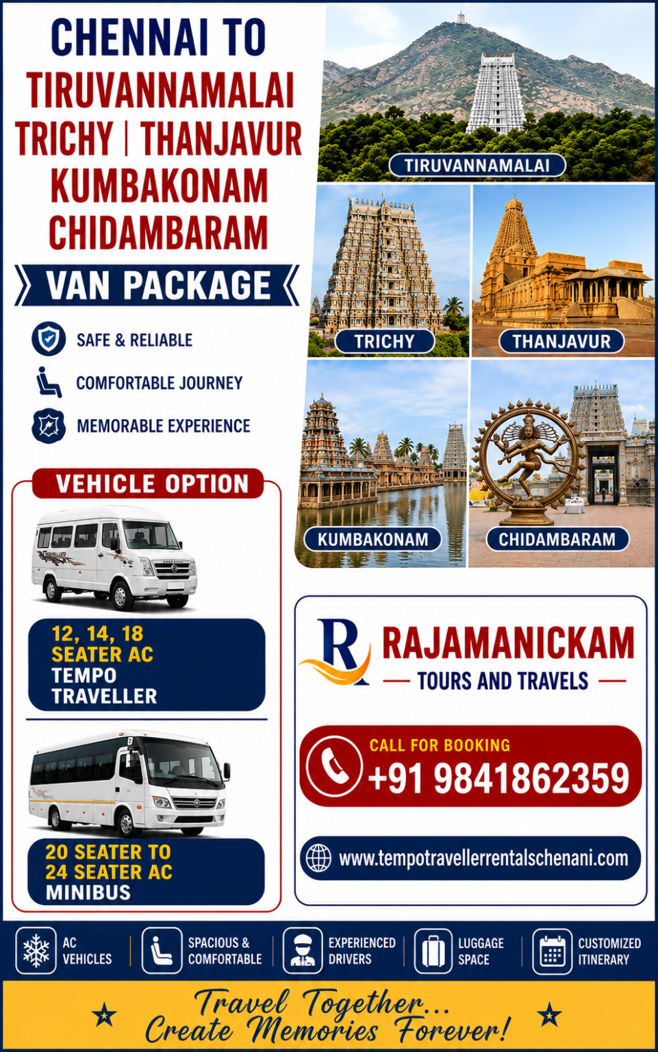 Chennai to Tiruvannamalai Trichy Thanjavur Kumbakonam Chidambaram Van Rental