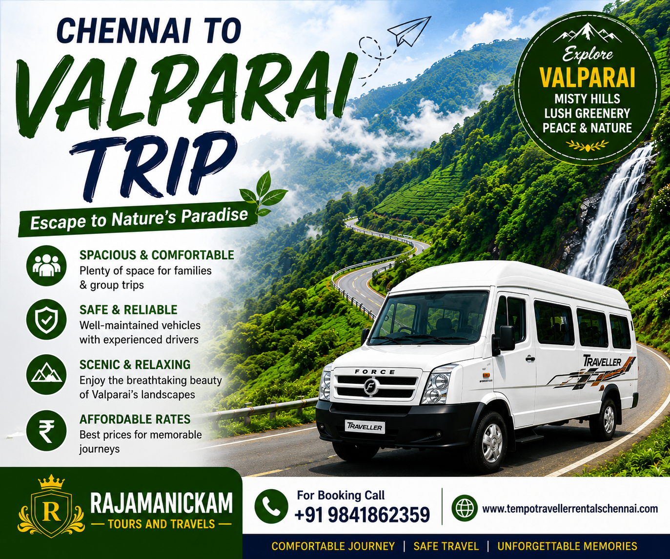 Chennai to Valparai Tempo Traveller Rental