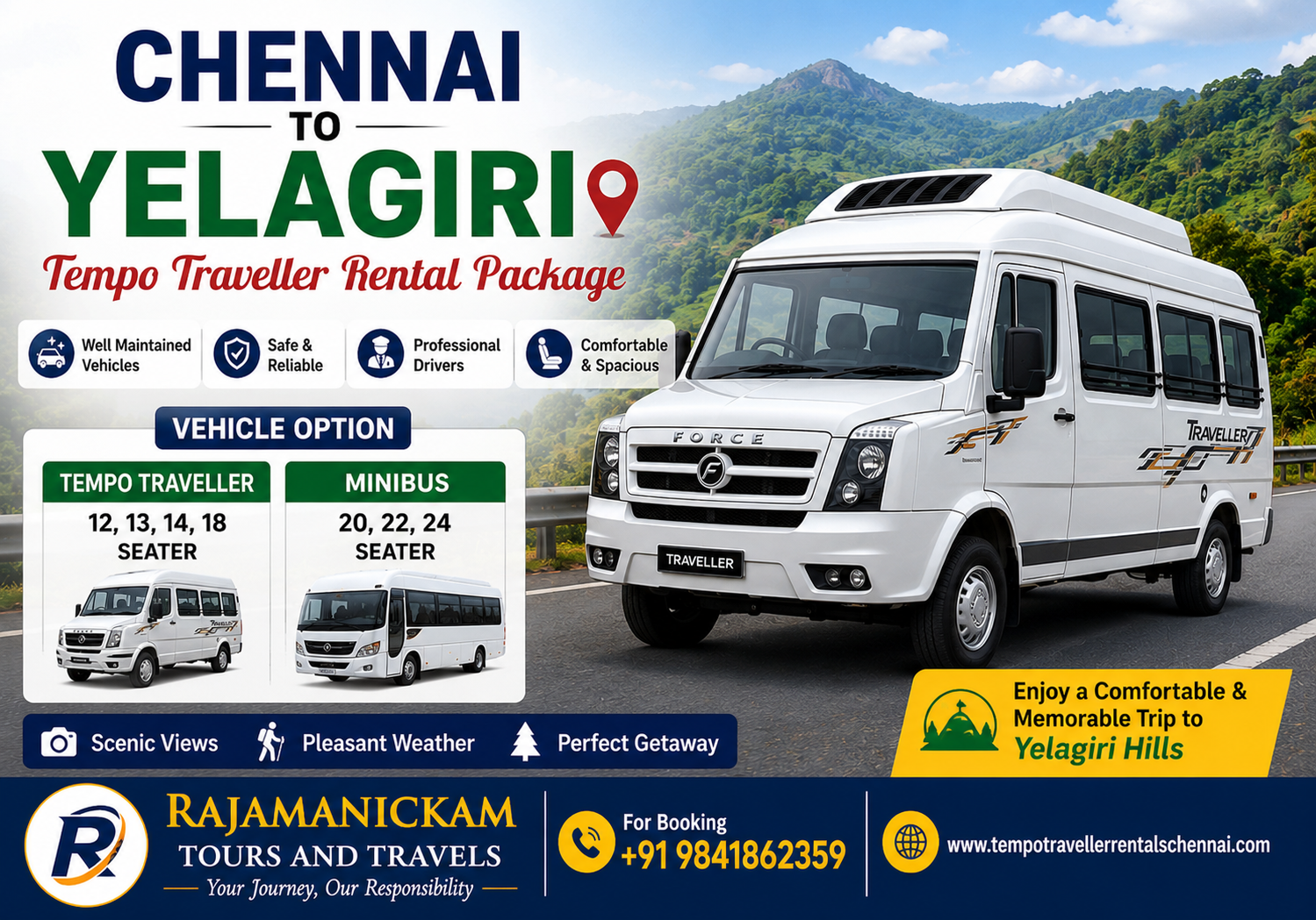 Chennai to Yelagiri Tempo Traveller Rental