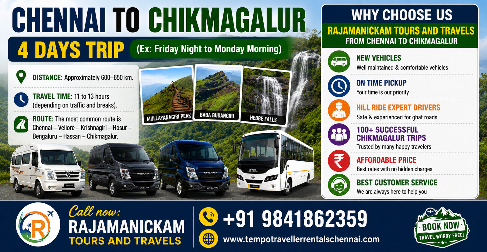 Chennai to Chikmagalur Tempo Traveller Van Rental