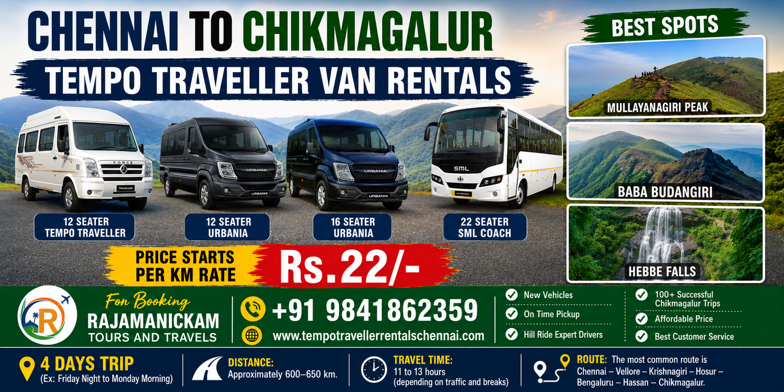 Chennai to Chikmagalur Tempo Traveller