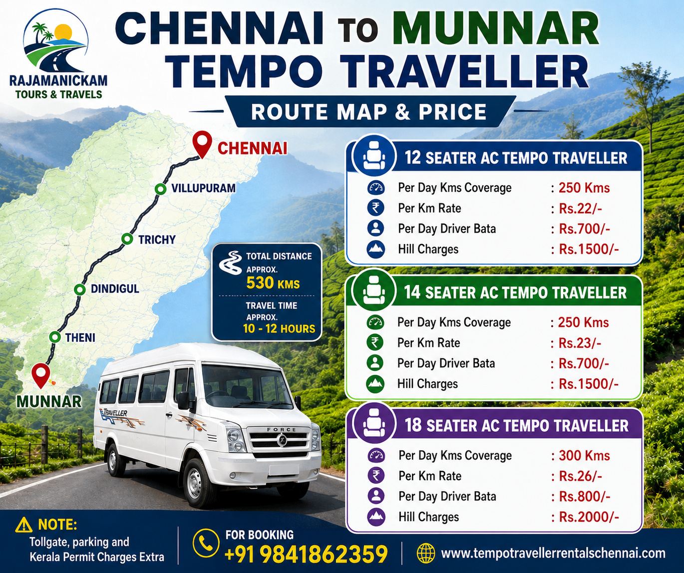 Chennai to Munnar Tempo Traveller Price