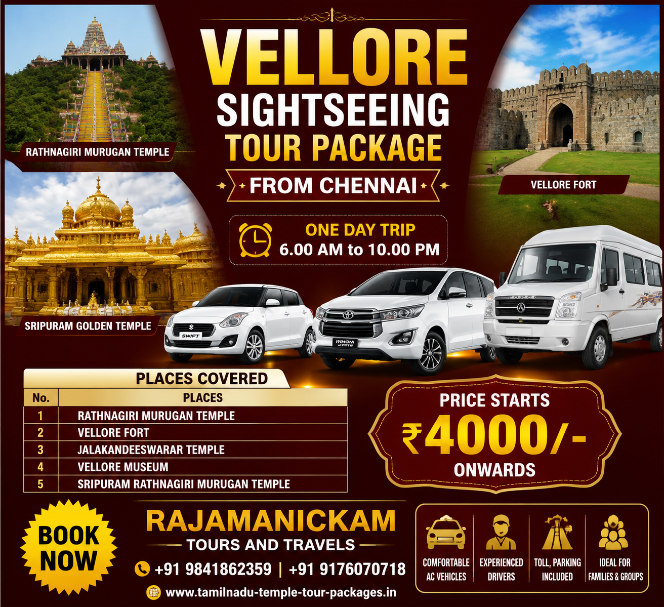 Vellore Sightseeing Tour Package from Chennai