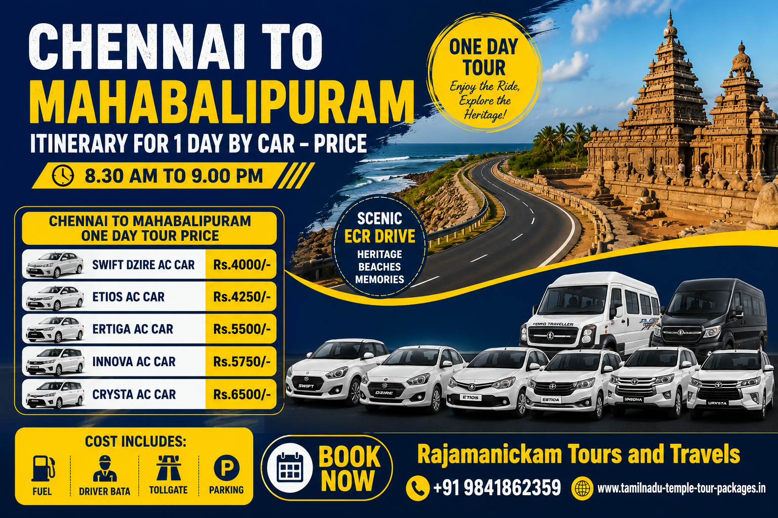 Chennai to Mahabalipuram itinerary for 1 day by Car Price