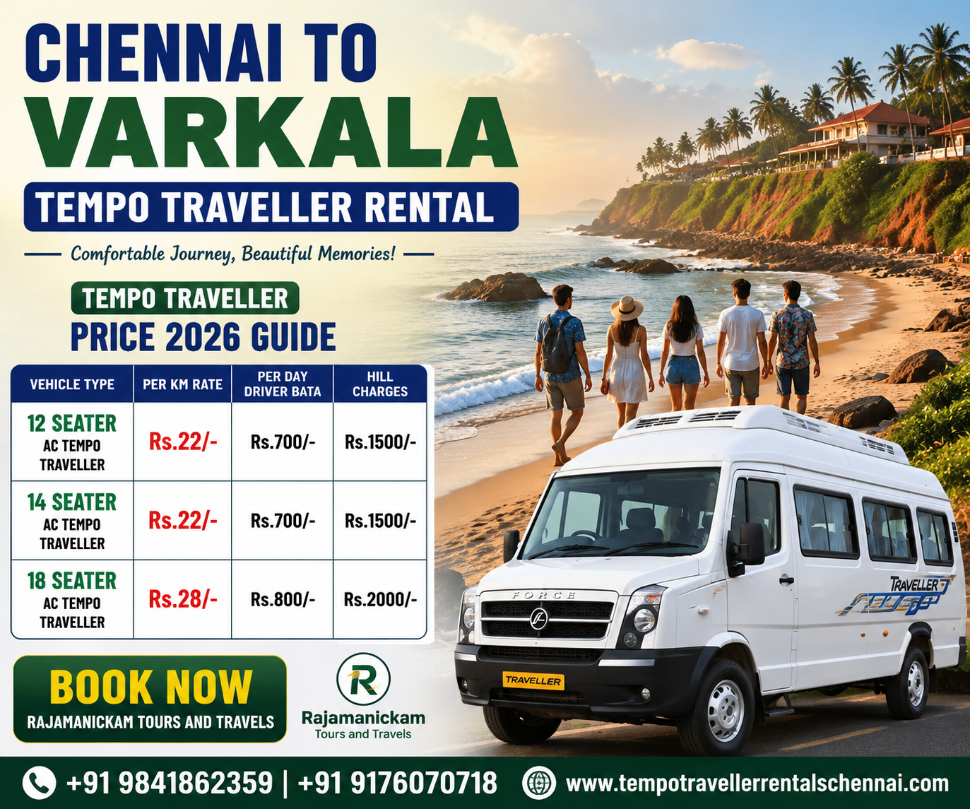 Chennai to varkala Tempo Traveller