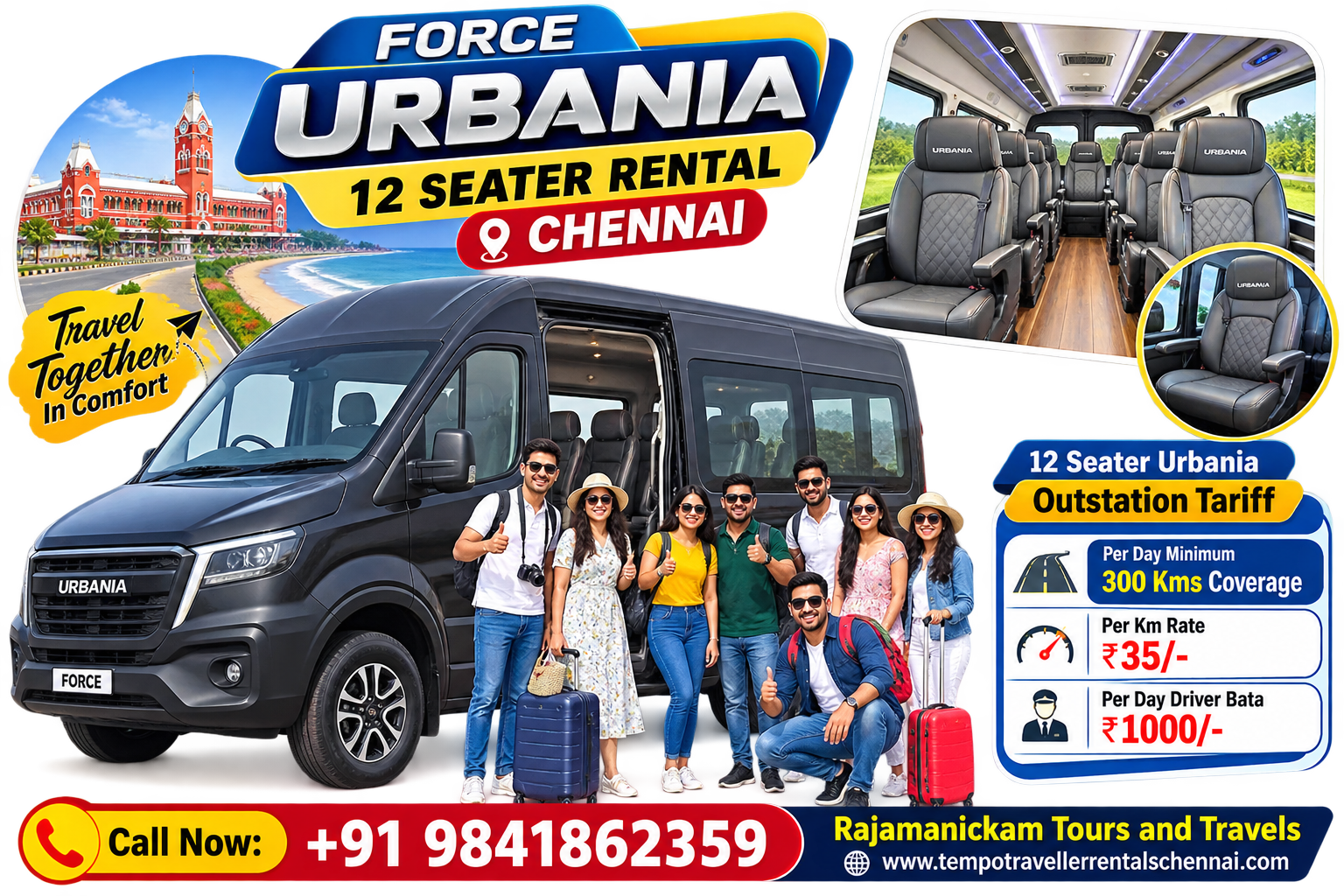 Force Urbania 12 Seater Rental in Chennai