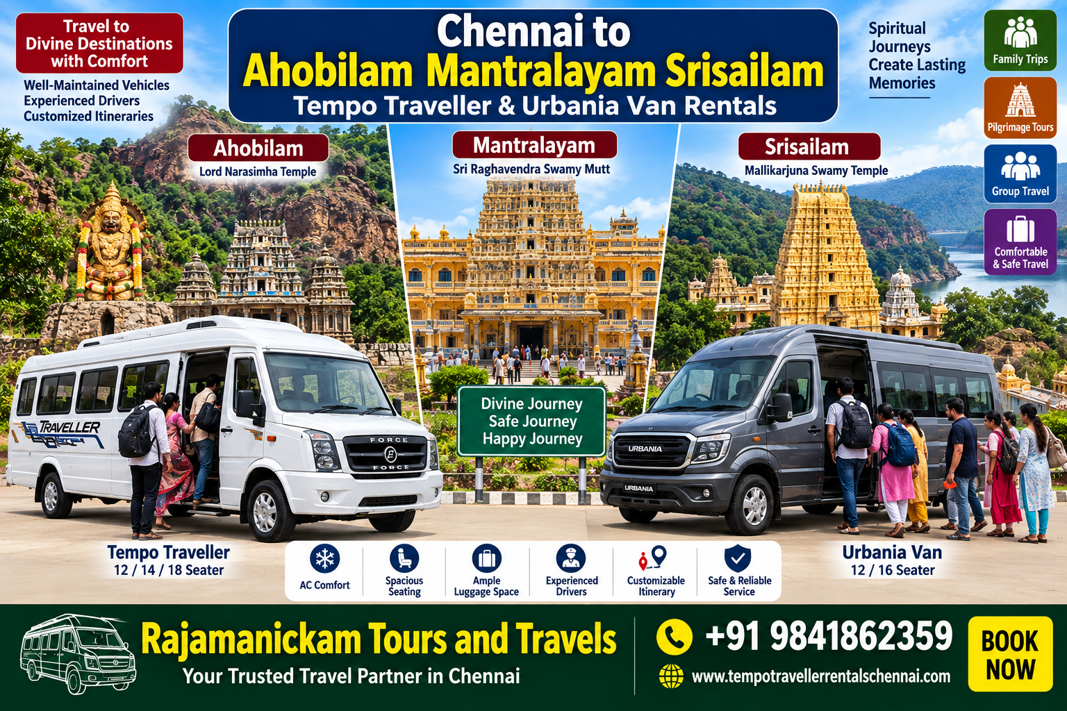 Chennai to Ahobilam Mantralayam Srisailam Tempo Traveller Rental