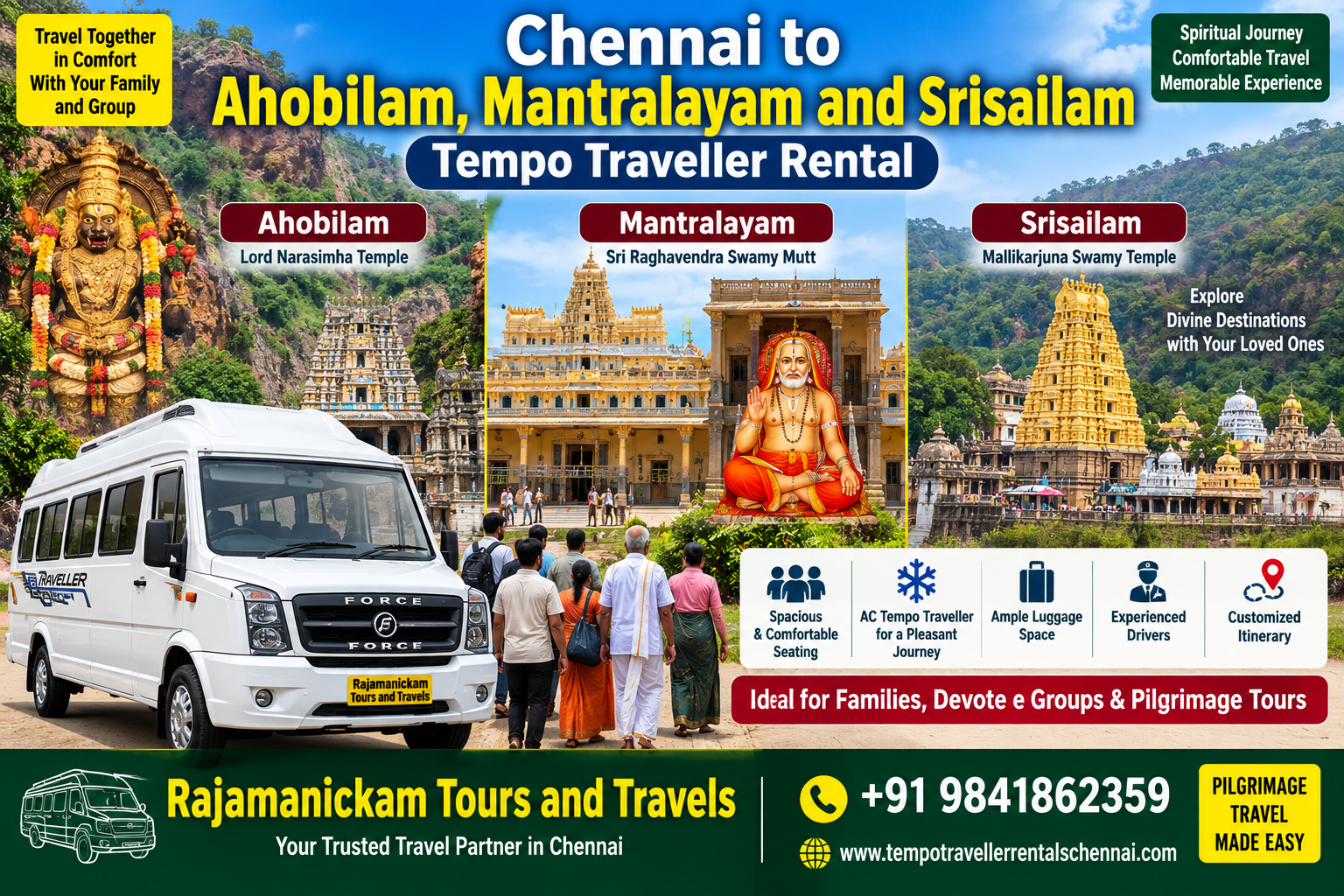 Chennai to Ahobilam Mantralayam and Srisailam Tempo Traveller