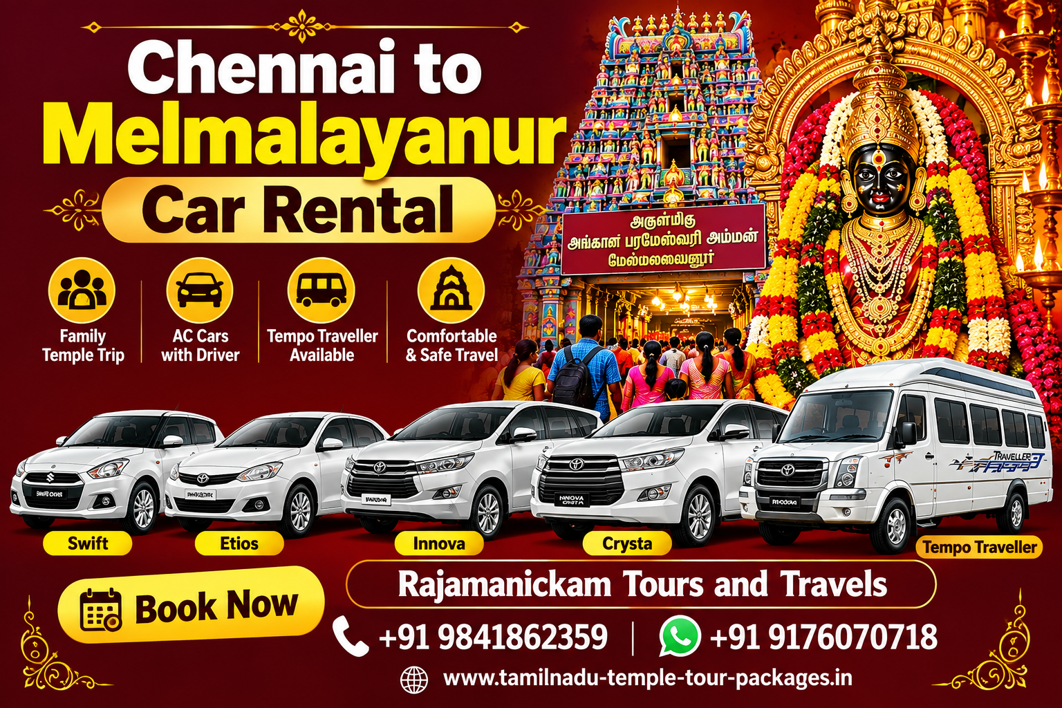 Chennai to Melmalayanur Car Package