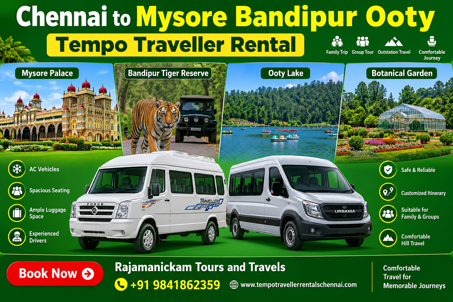Chennai to Mysore Bandipur Ooty Tempo Traveller