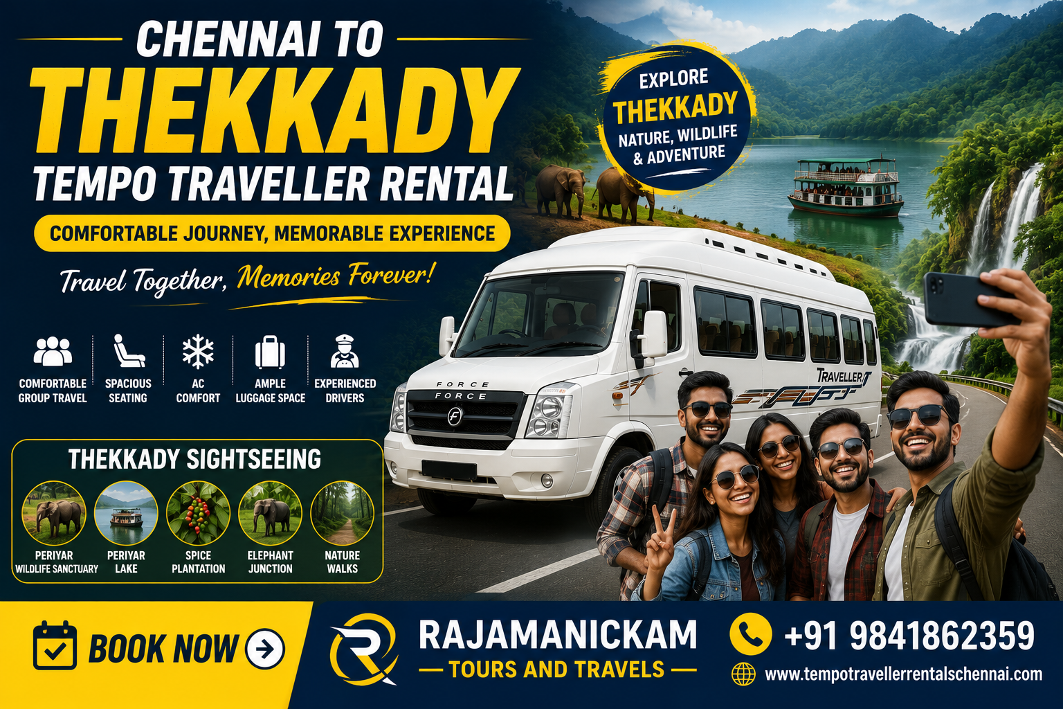 Chennai to Thekkady Tempo Traveller Rental