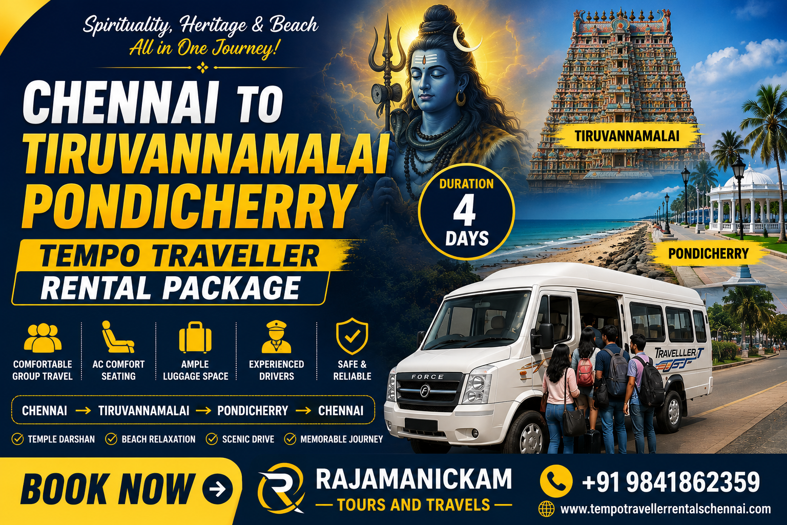 Exploring the Journey Chennai to Tiruvannamalai and Pondicherry by Tempo Traveller
