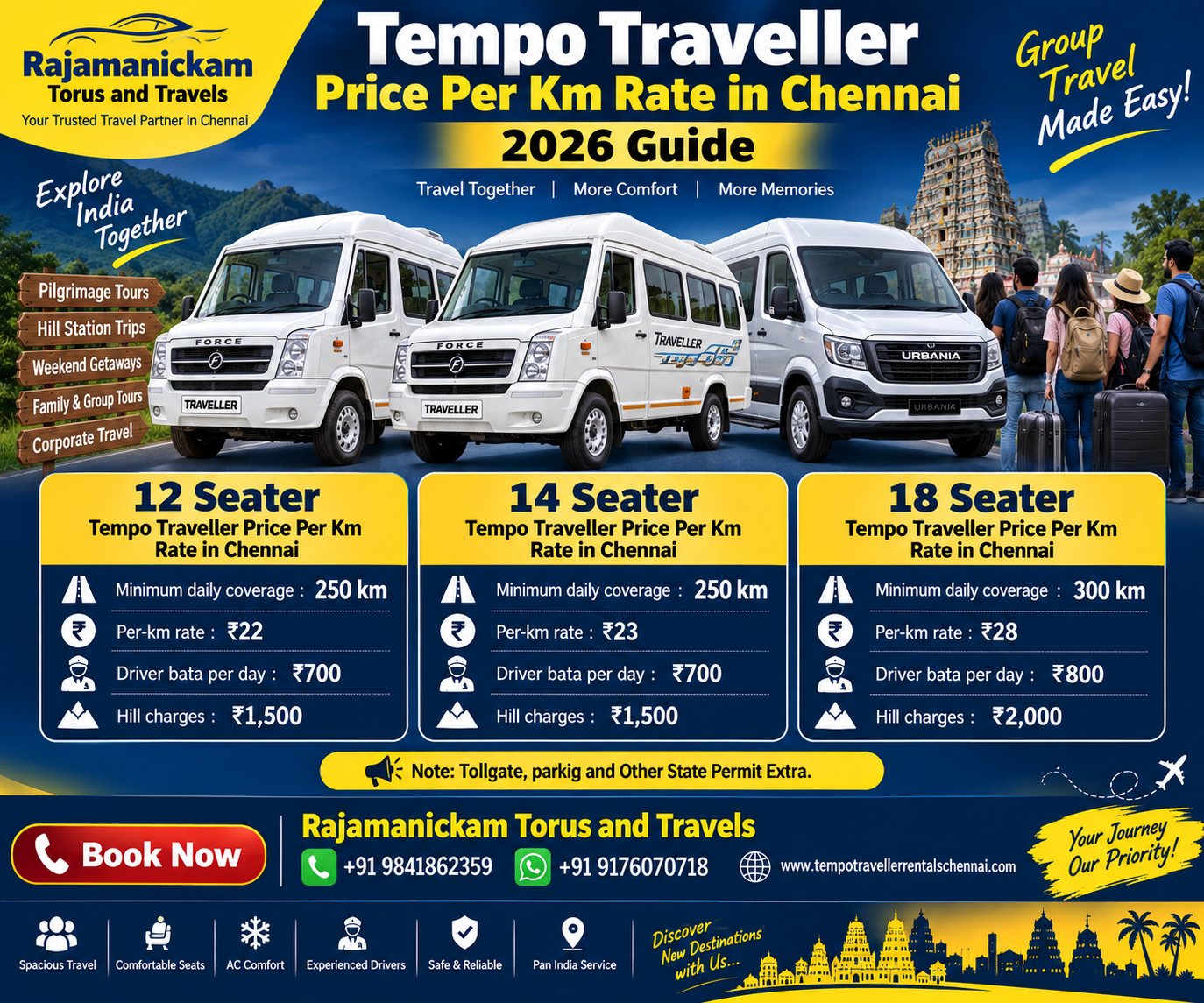 Tempo Traveller Price Per km Rate in Chennai